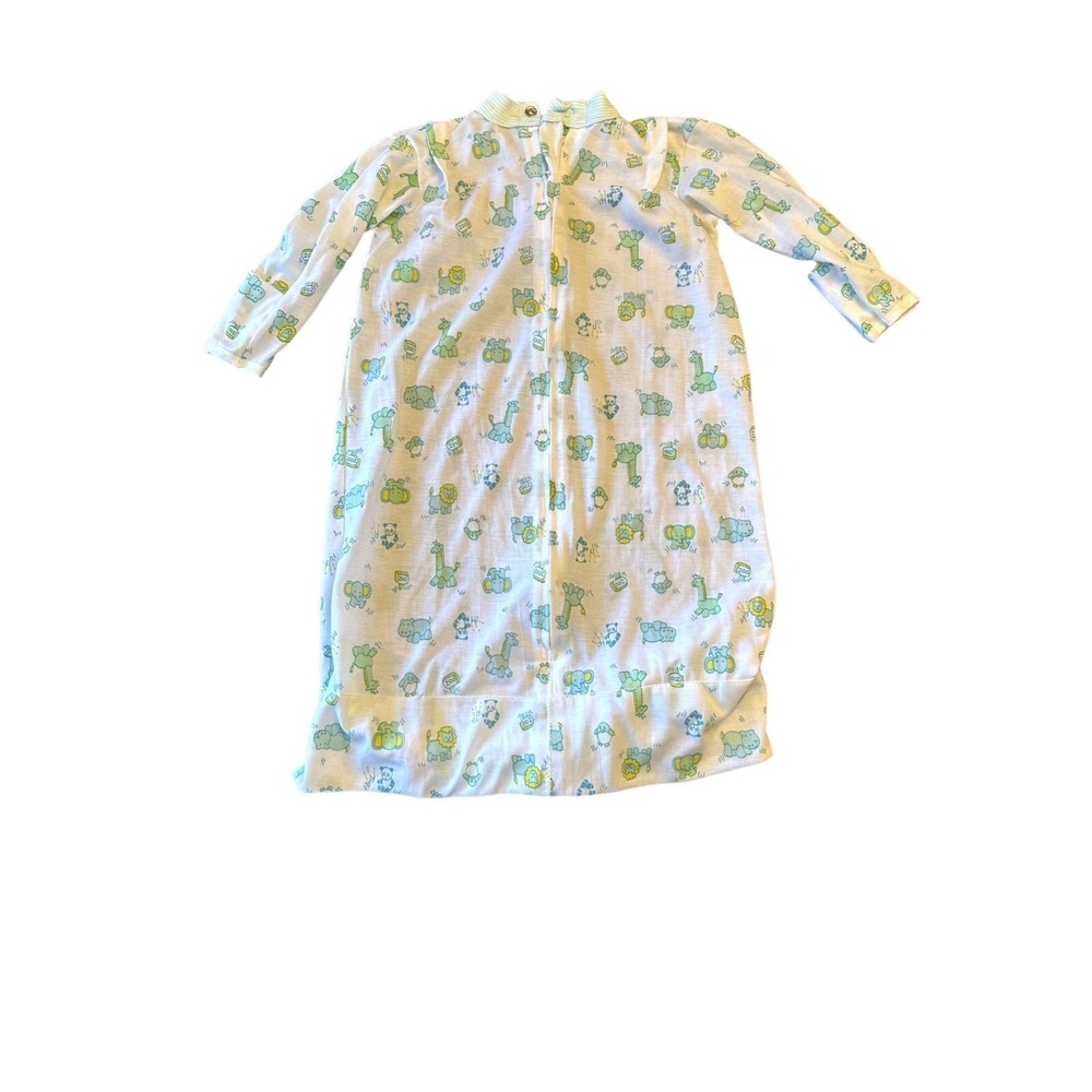 Vintage 1980s Carters Infant Sleep Sack Elephant Lion Giraffe Green White 6 mo